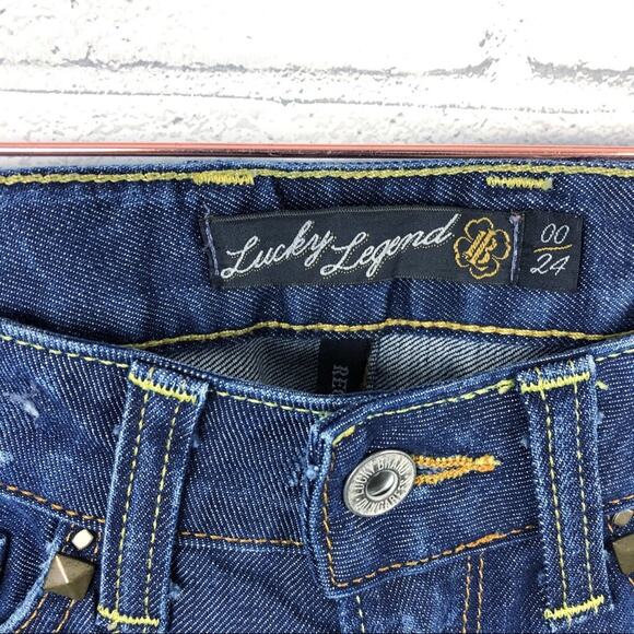 Lucky Brand Legend Lola Peace Distressed Low Rise Bootcut Jeans Blue Size 00/24 - Picture 3 of 8